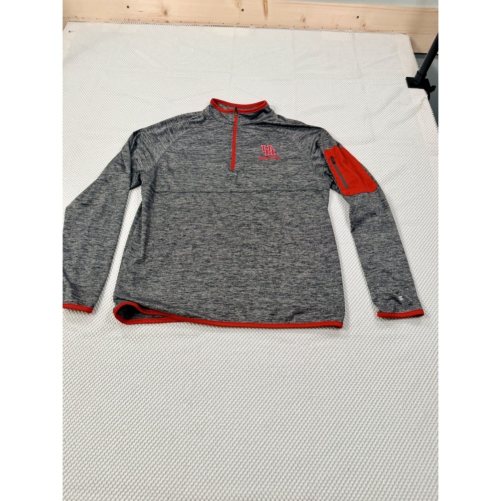 Colosseum Men's Houston Cougars UH XL 1/4 Zip Pullover Grey Red Sleeve PockeT